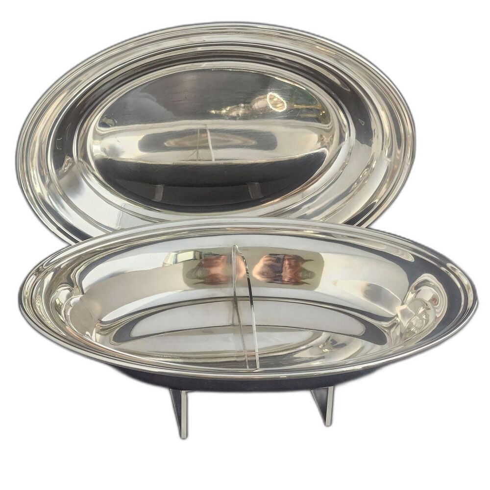 VTG Oval Divided Covered Serving Dish Heavy Silver Plate Bowl Lid Minimal Gorham